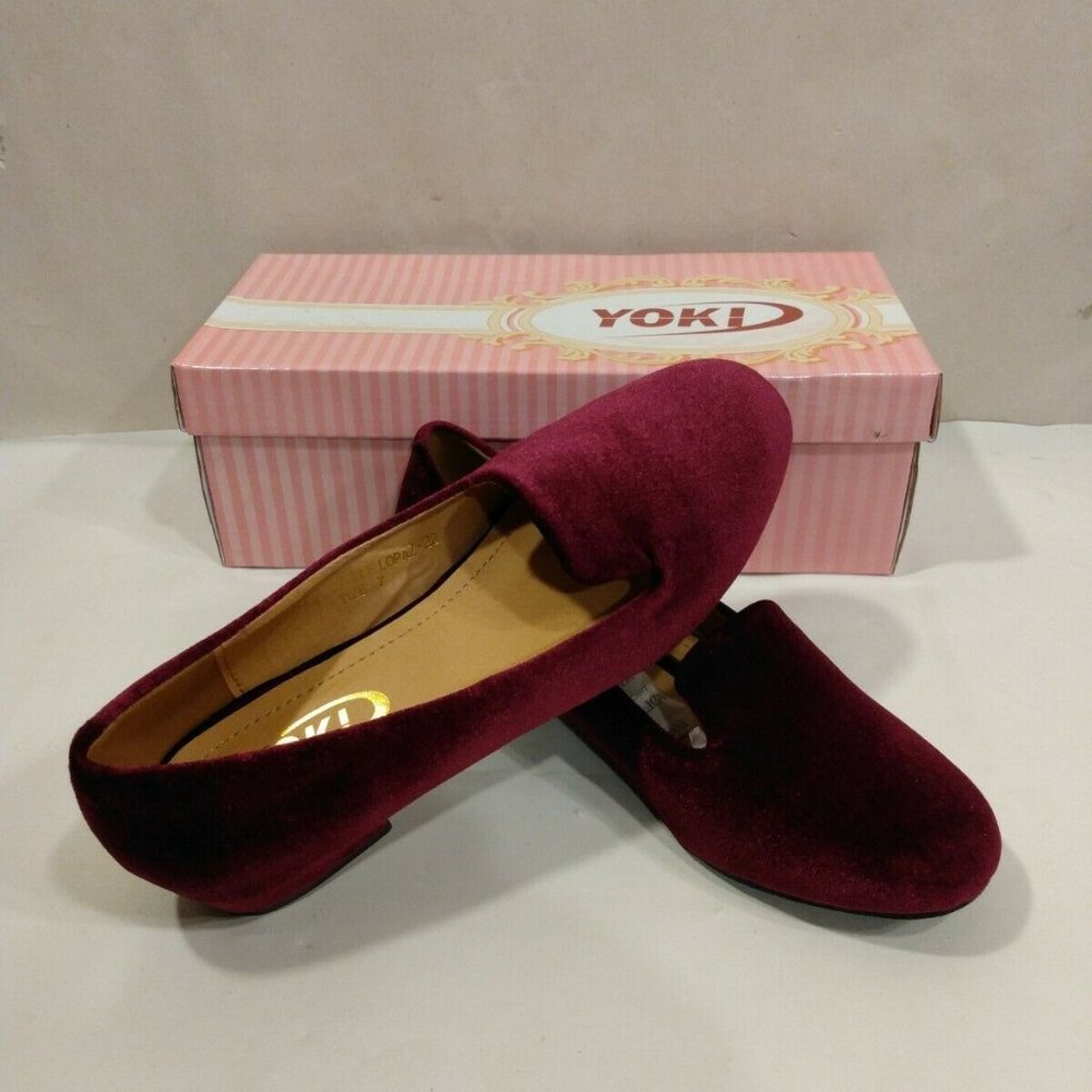 Yoki Lopaz Slip on Velvet Slippers Burgundy NEW